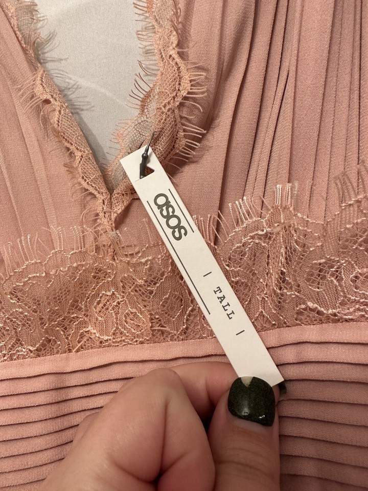 ASOS Pleated Pink Dusty Rose V Neck Sleeveless Double Slit Maxi Dress