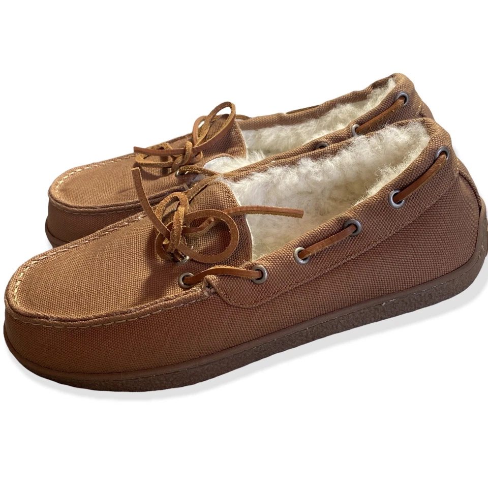 Mocasín de lona Duluth Trading color caqui tostado, forro de piel de oveja, para hombre talla 8M Foto 2 de 4