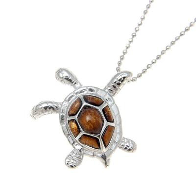Genuine Hawaiian Koa Wood Sea Turtle Slide Pendant – 925 Sterling Silver Bail, 23mm