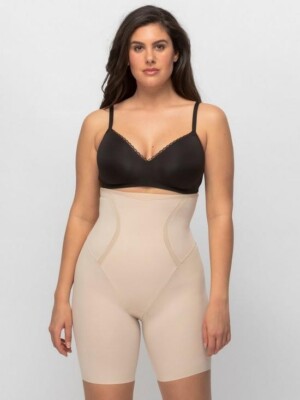 NEU Maidenform feste hohe Taille Oberschenkel schlanker Shapewear Latte Größe Large UK 12-14