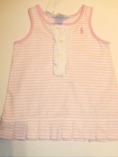 NUEVO Bebé Niñas Ralph Lauren Jersey Rayas Rosa Blanco Vestido 3M Nuevo con Etiquetas