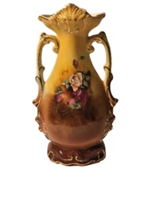 Hollywood Regency Double Handled Vase hand painted Ombre Floral Made in England