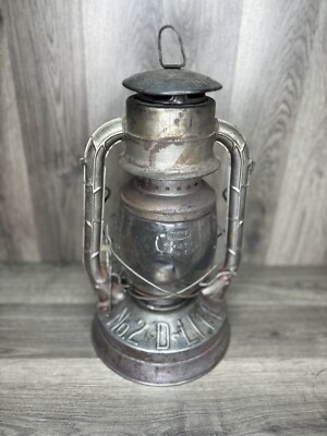 Dietz D-lite Nr. 2 Laterne Lampe Eisenbahn Zug Vintage Silber gerissen Globus