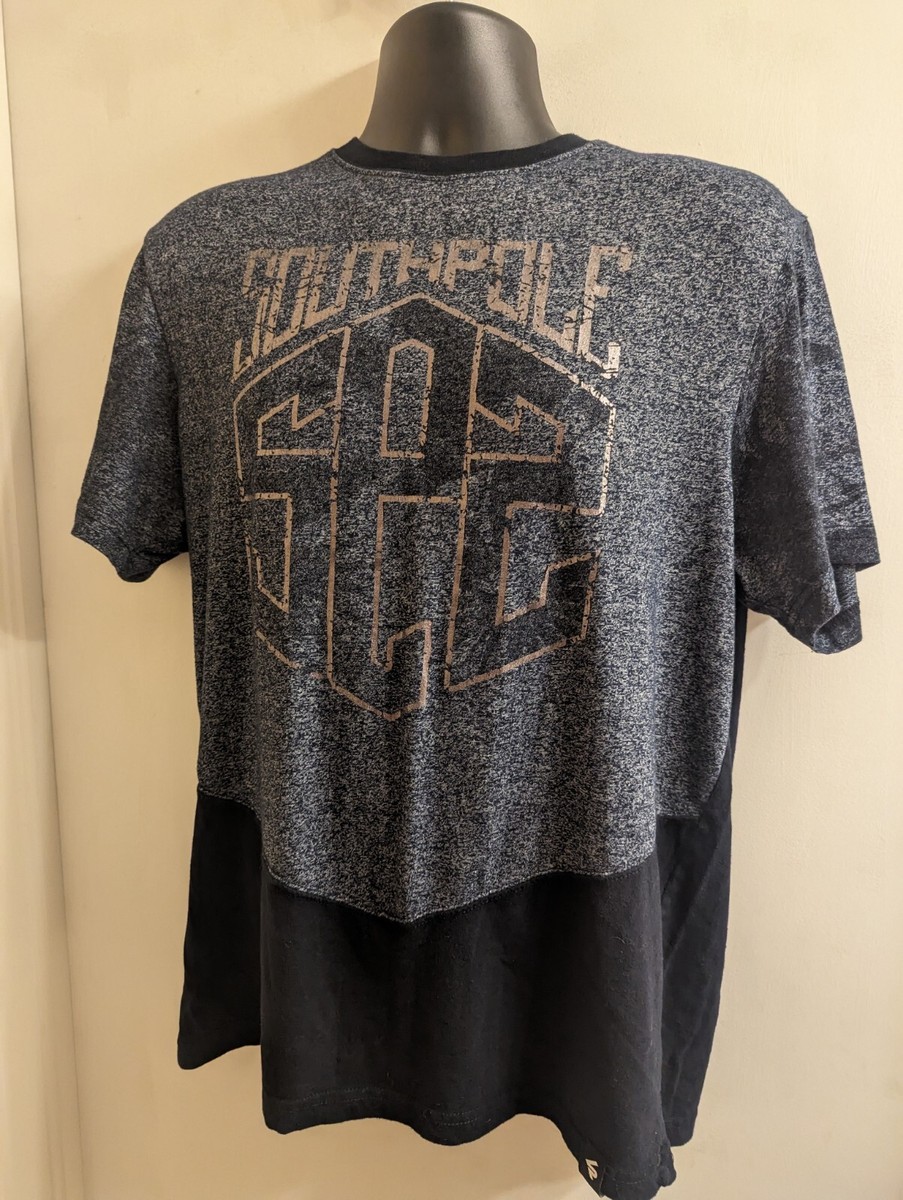Southpole Mens T-Shirt Vintage Black Grey Y2K Hip Hop Street wear Gray Shirt