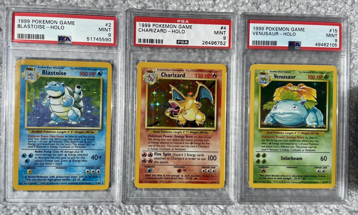 Pokemon 1999 Base Trio Charizard Blastoise Venusaur PSA 9 MINT
