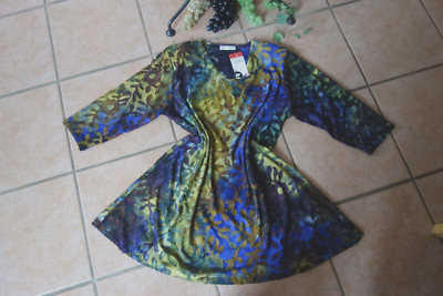 MAGNA Herbst 3D Tunika Long Shirt 44 46 NEU lila grün A-Form Stretch LAGENLOOK