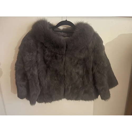Luxury RARE Yves Salomon cropped fur coat (rabbit & fox fur). Size 38. Grey - Picture 4 of 4