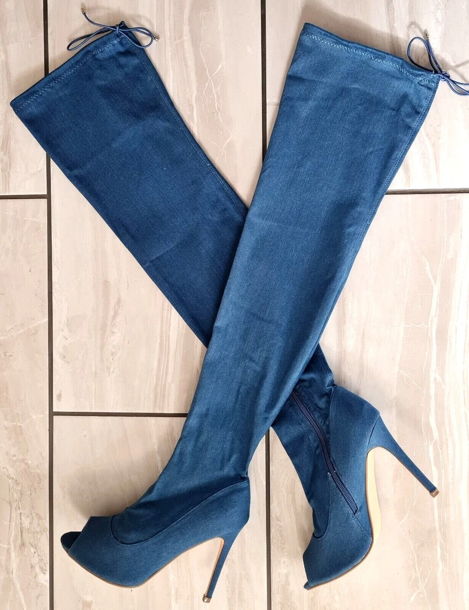 Blue high cheap knee boots