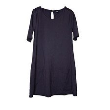 Forever 21 Black Shift Dress Medium Short Sleeve Knit Front Pockets Goth Stretch