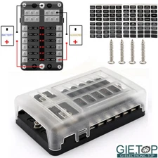 12 Way Auto Blade Box Block Current Safety LED Indicator Holder DC 12V 24V Car