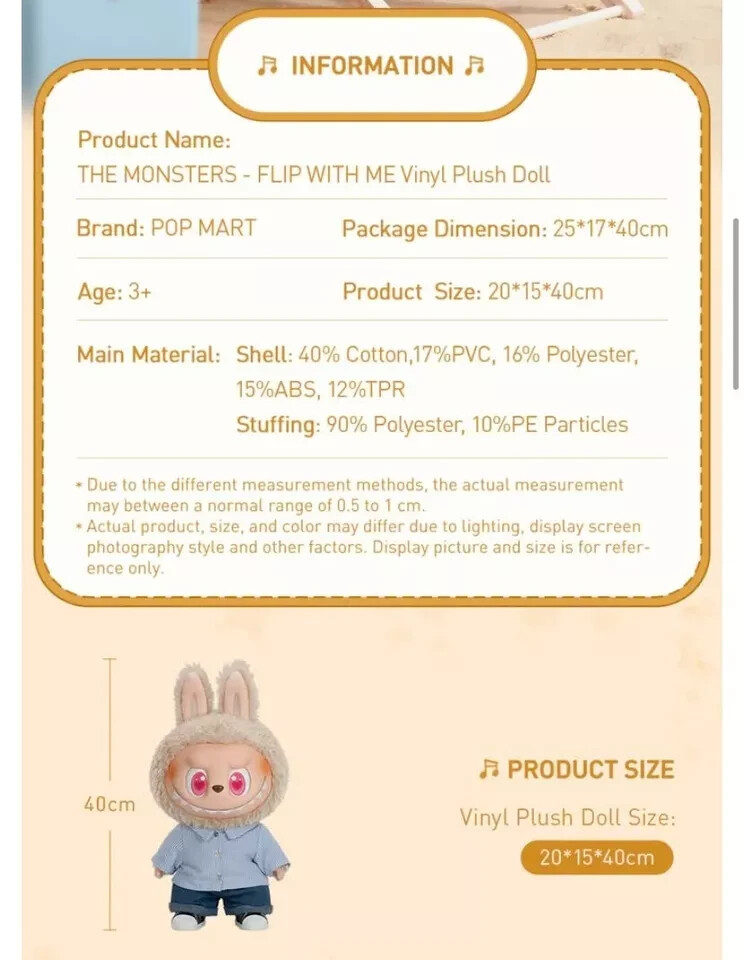 Pop Mart The Monsters Flip With Me Vinyl Plush Doll 40cm
