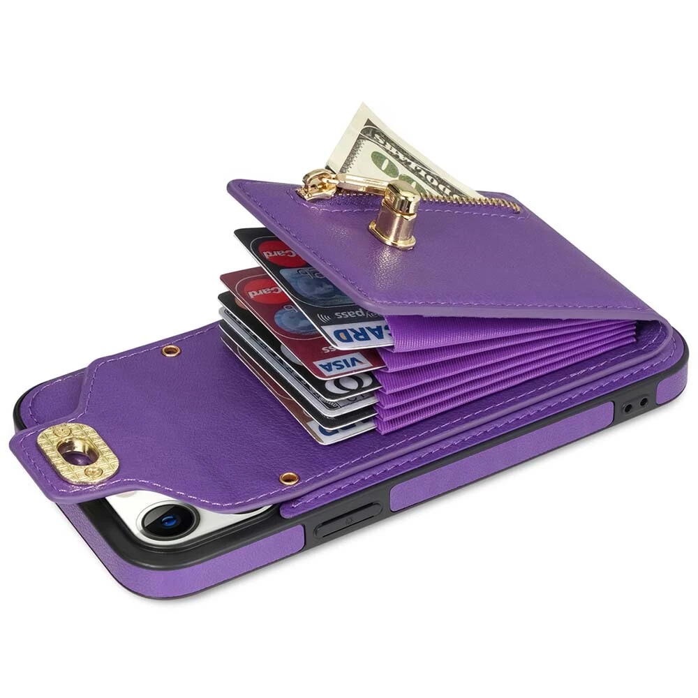 Leather Phone Wallet Case for iPhone 15 Pro Max 14 13 12 with Crossbody Strap