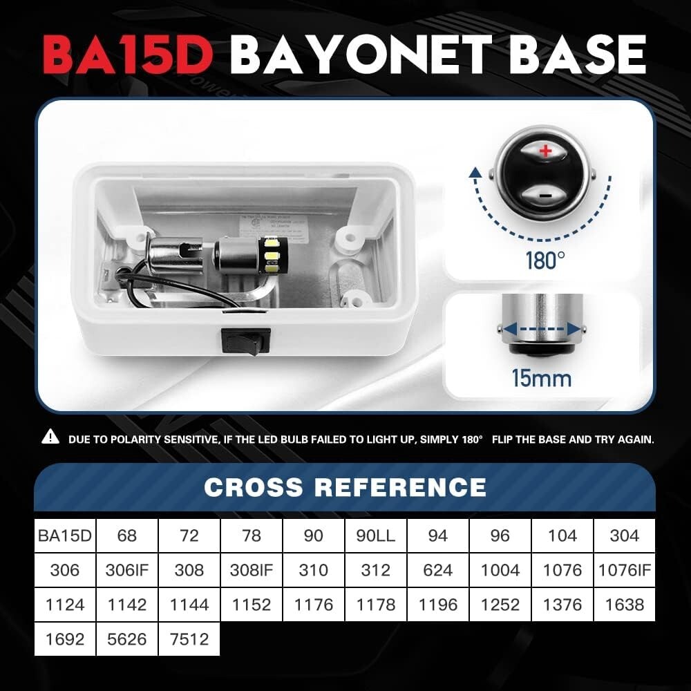 1076 1142 LED Bulb for RV Interior Bright White 1004 90 12V BA15D