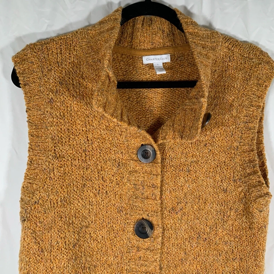 Cárdigan Charter Club para mujer grande amarillo mezcla de lana sin mangas tejido botón fuente Foto 4 de 4