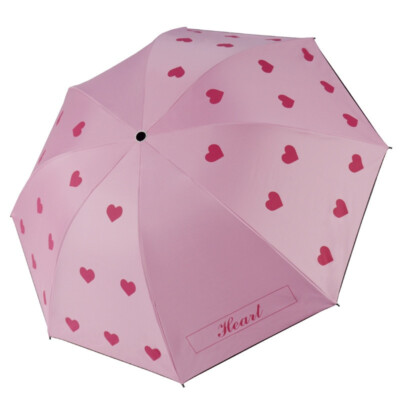 Pink Love Hearts Design UV Protection Three-folding Rain and Sun Pink Love Hearts Design UV Protection Three-folding Rain and Sun