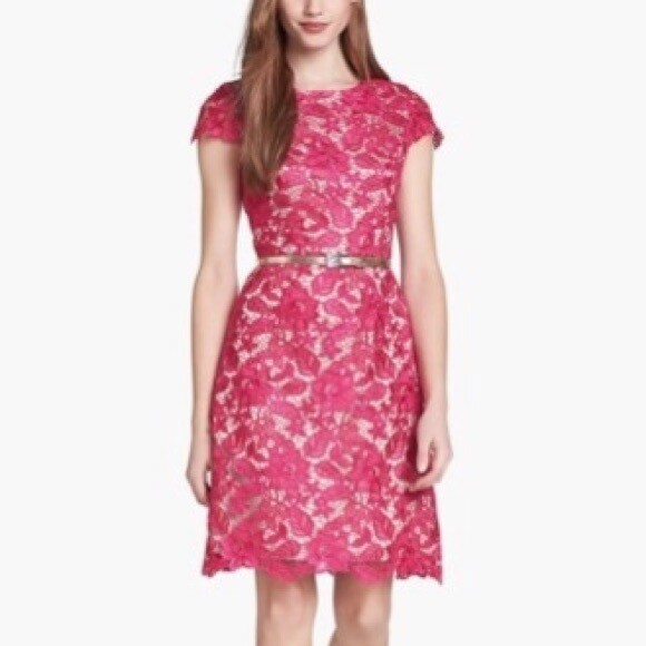 Eliza J S 4 Hot pink Lace Flare dress Cap Sleeve Cocktail Formal