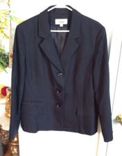 Le Suit Women's Black Strip Polyester Blend Blazer Jacket Size 18