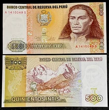 PERU 500 INTIS 1987 UNC BANKNOTE WORLD PAPER MONEY FOREIGN CURRENCY FREE S/H