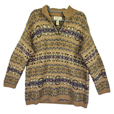 VTG Jones New York Hand Knit Fair Isle Sweater Womens M Wool Silk Alpaca Chunky