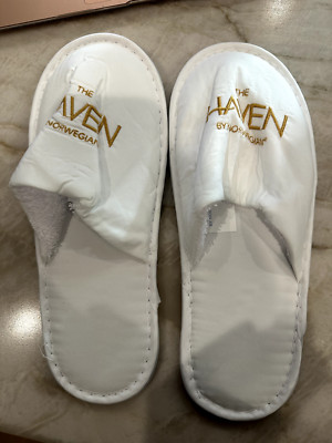 NEW Norwegian Cruise Line Slippers The Haven NCL White Gold Embroidery