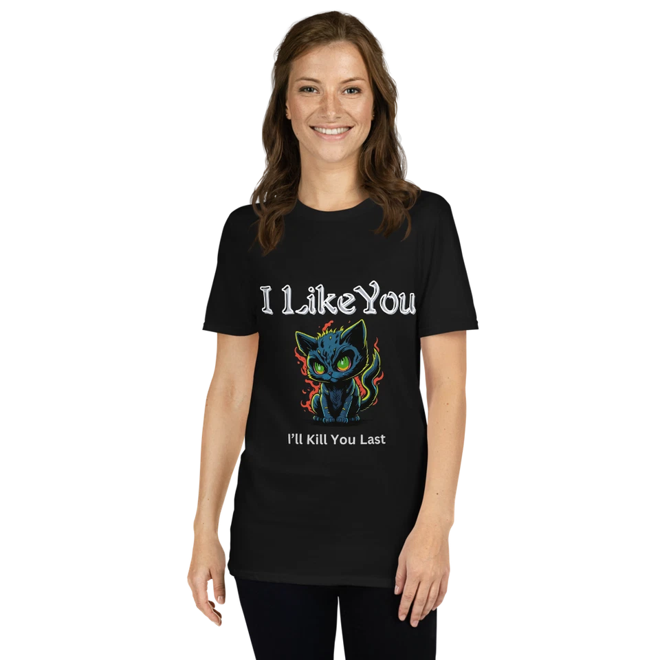 Camiseta I Like You I'll Kill You Last, Funny Murder Cat, Funny Ironic Tee regalo Foto 4 de 4