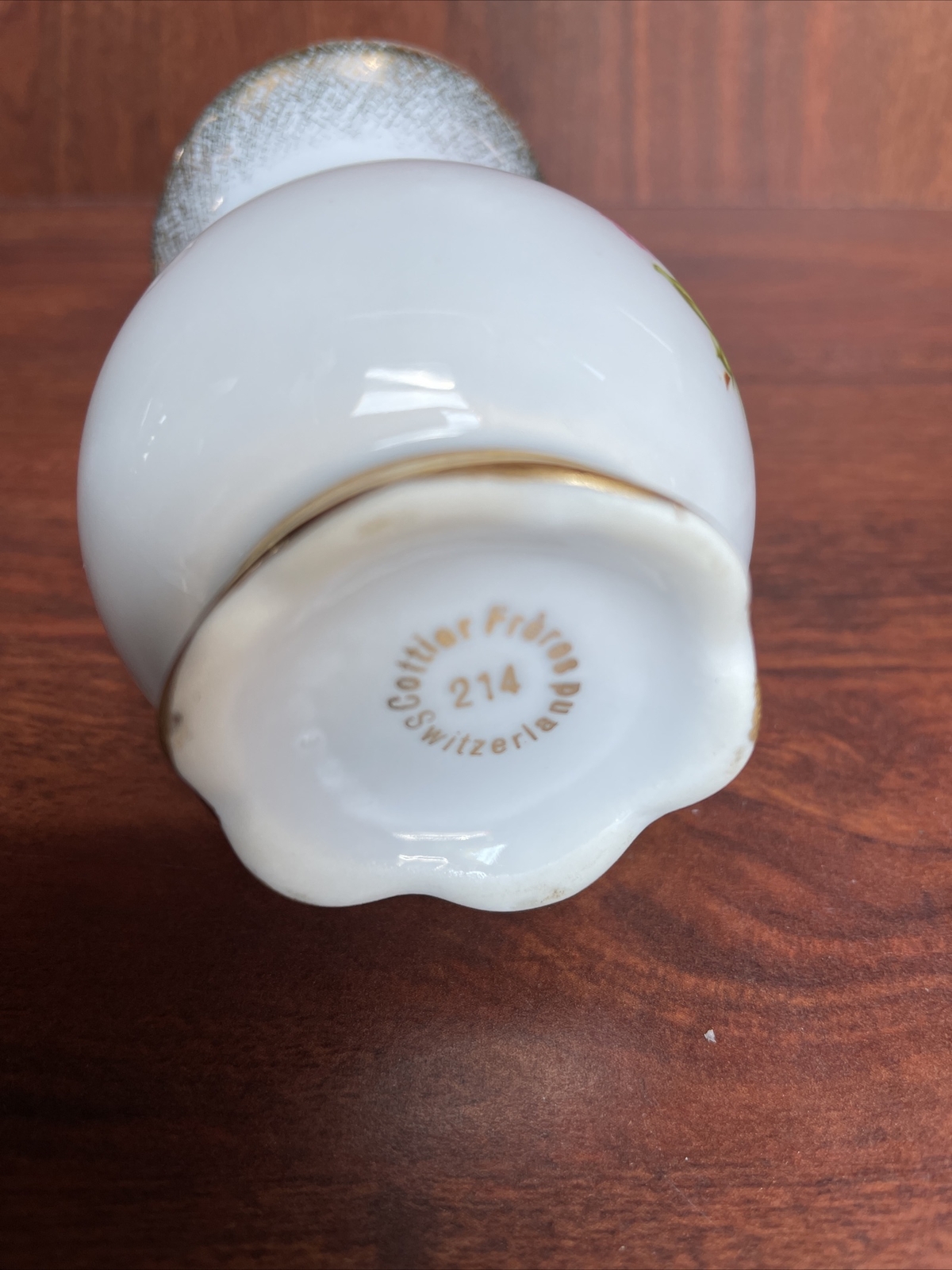 Cottier Freres Switzerland Hand Painted Gold Trim, Number 214 Flowered Bud Vase