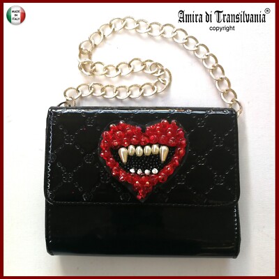 Mini Damentasche Clutch Schmuck klein elegant Vinyl Latex Kette Herz