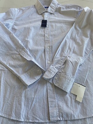 NWT $255 Altea Mens Button Front Woven Shirt White with Blue Stripe  Size XL
