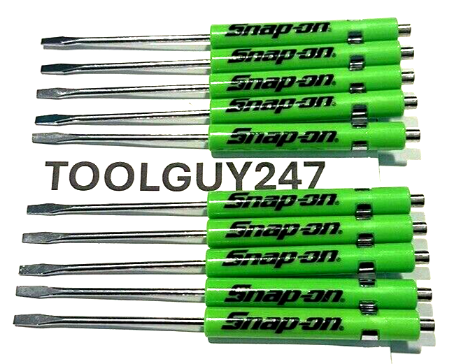SNAP ON TOOLS 10 TEN Snap On Pocket Screwdrivers Flat Tip GREEN