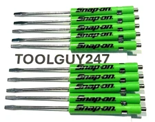 SNAP ON TOOLS 10 TEN Snap On Pocket Screwdrivers Flat Tip GREEN  MAGNETIC END