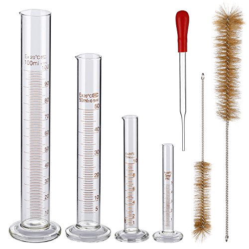 Glass Graduated Measuring Cylinders Set Stirring Rod Brush 100ml 50ml