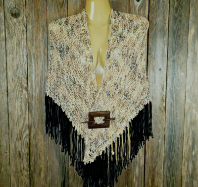 NEW Beige Marled Fleck Soft Hand Knitted Shawl Wrap Scarf Boho Hippie Handmade