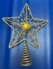Gold Colour Star  Christmas Tree Topper  - 12 x 10 inch (H x W)  Metal and Beads