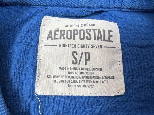 Aeropostale Hemd Herren Small Petite Blue Stitched Logo Kurzarm - Bild 12 von 14