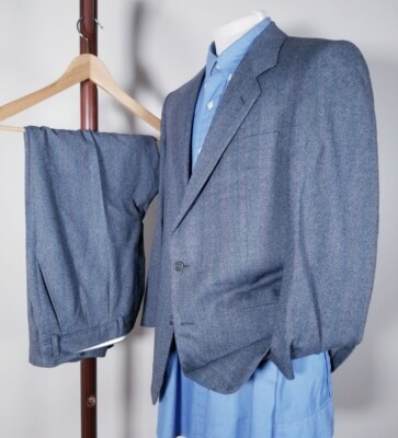 42R Saint Laurent Rive Gauche 2pc Suit Red Blue PinStriped Jacket Pants W34 X 30