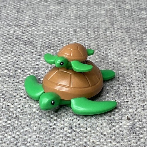 Lego Bright Green Sea Turtles - Black Eyes Medium Nougat Shell - Adult & Baby
