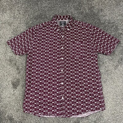 Creative Destruction Red Floral Button Down Short Sleeve Shirt Sz L