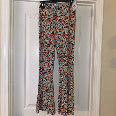 NWT O'neill Womens Pull On Flare Pants Sz M Blue Orange Dallen Floral Viscose