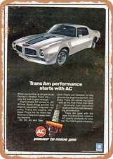 METAL SIGN - 1972 Trans Am Performance Starts with AC Power to Move You