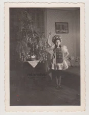 Child's Joyful Pose by the Christmas Tree Cute Little Girl Young Snapshot Photo