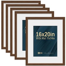 VCK 16x20 Picture Frame 5 Pack - Brown, High-End Wood Poster Frames with Temp...