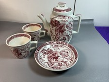 Antique Charles Allerton Little Mae  Dog Red Transferware Child's Tea Set S1073