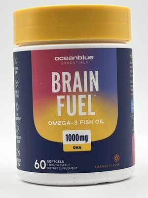 Omega-3 Fish Oil 1000mg DHA | OceanBlue | Brain Fuel 60 Softgels, Orange Ex 9/26