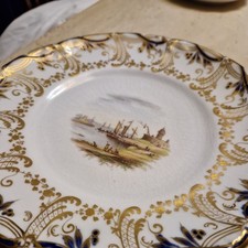 Antique Davenport 1840 Pattern 963 Desert Plate Paint Blue Painted Scene