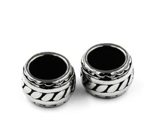 Stainless Steel Beads, 2pc, Rhombus Pattern Large Hole Beads, 9mm Antique Silver