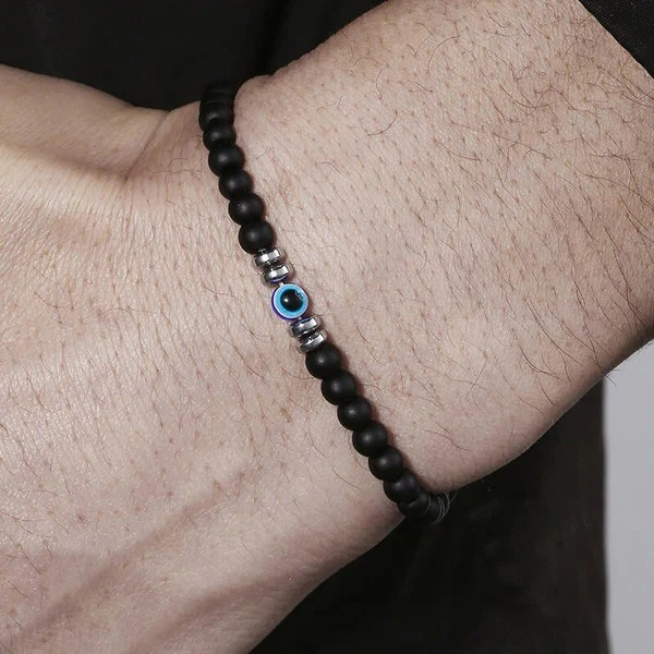 Natural Black Tourmaline Evil Eye 4mm Beads Empath Protection Stretch Bracelet - Image 3 of 4