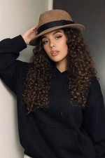 Women's Nordstrom Tan Brown Wool Felt Fedora Hat with Black Ribbon, One Size