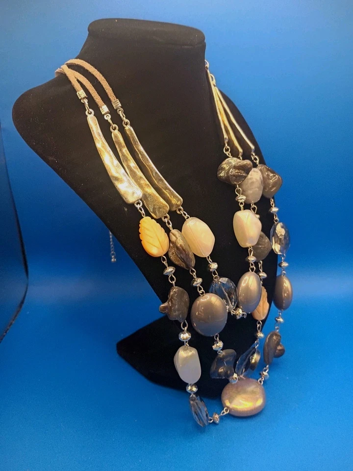 Style And Co Grey Stone And Shell 3 Layered Necklace 25" Plus 3" Exterior - Image 3 of 4