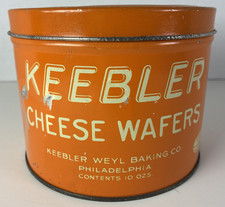 Vintage Keebler Cheese Wafers Tin 6 Orange Ph...