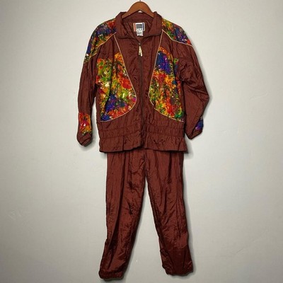 Brown and multi colored 80 s vintage track suit 
